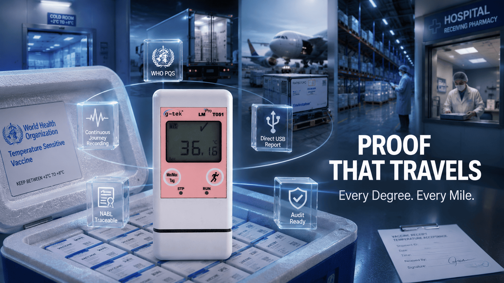 Cold chain data logger for vaccine transport monitoring