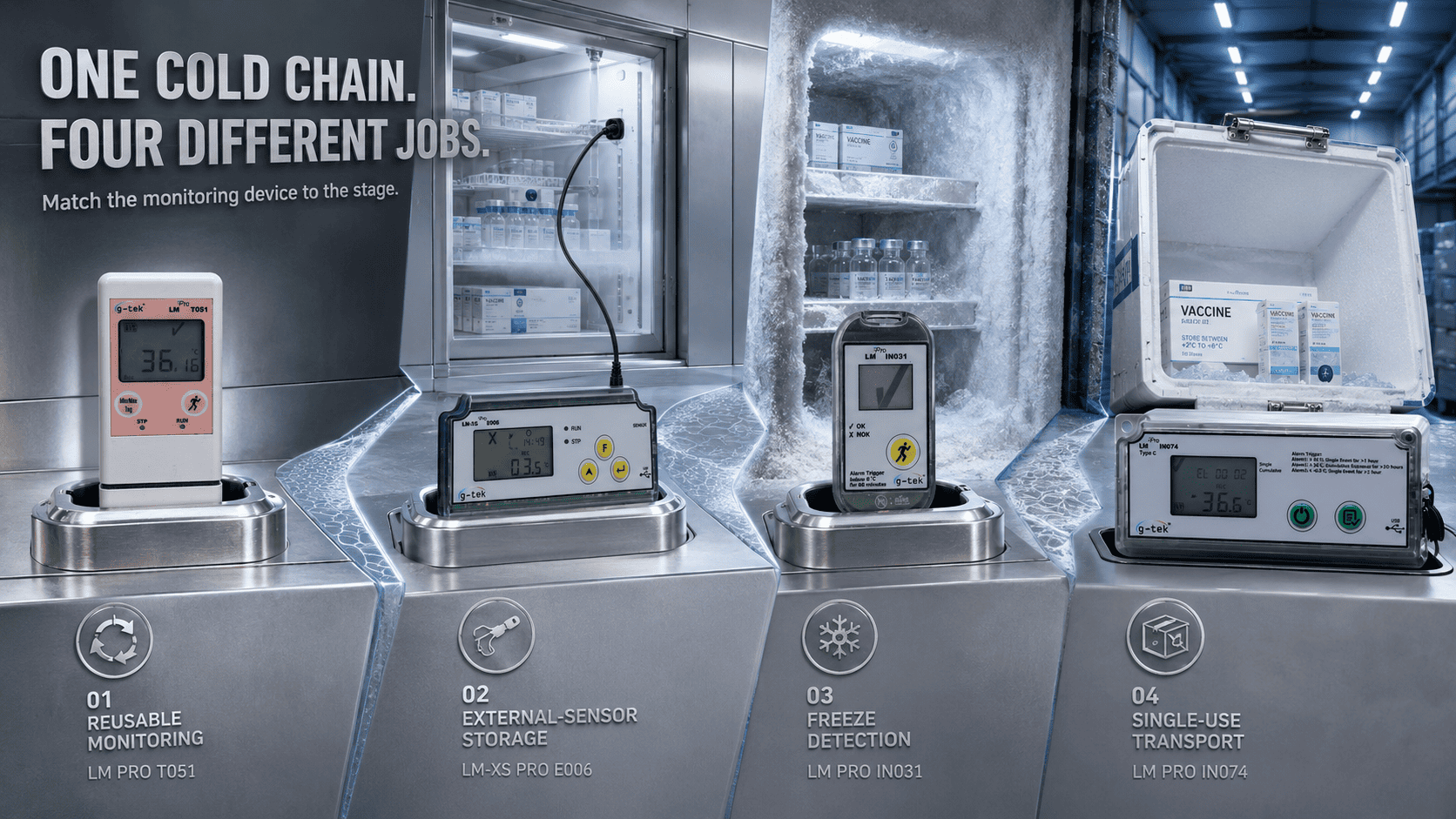 WHO-PQS vaccine logger selection for different cold chain stages