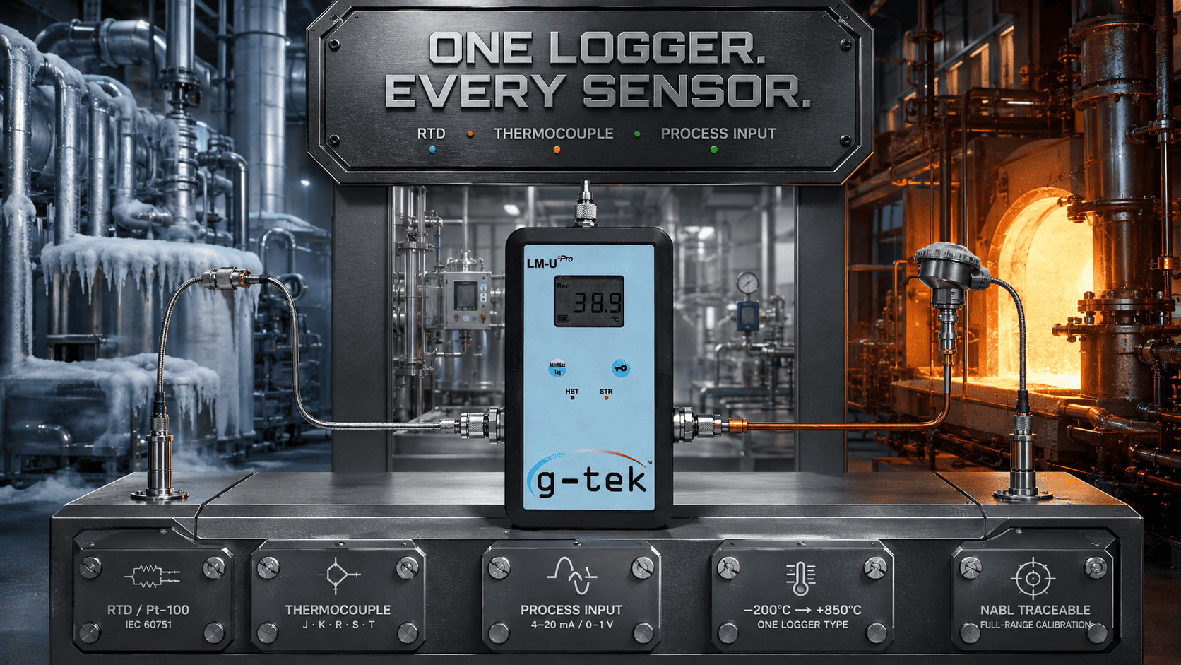 Universal input data logger for RTD thermocouple and process signals