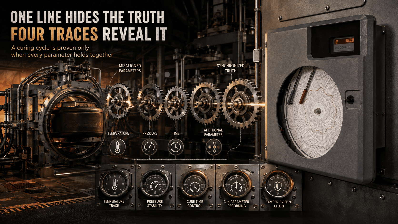 Tyre curing process recorder for temperature pressure and time monitoring