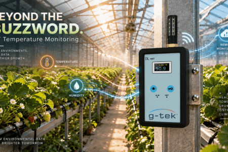 IoT temperature monitoring device measuring greenhouse conditions with remote connectivity