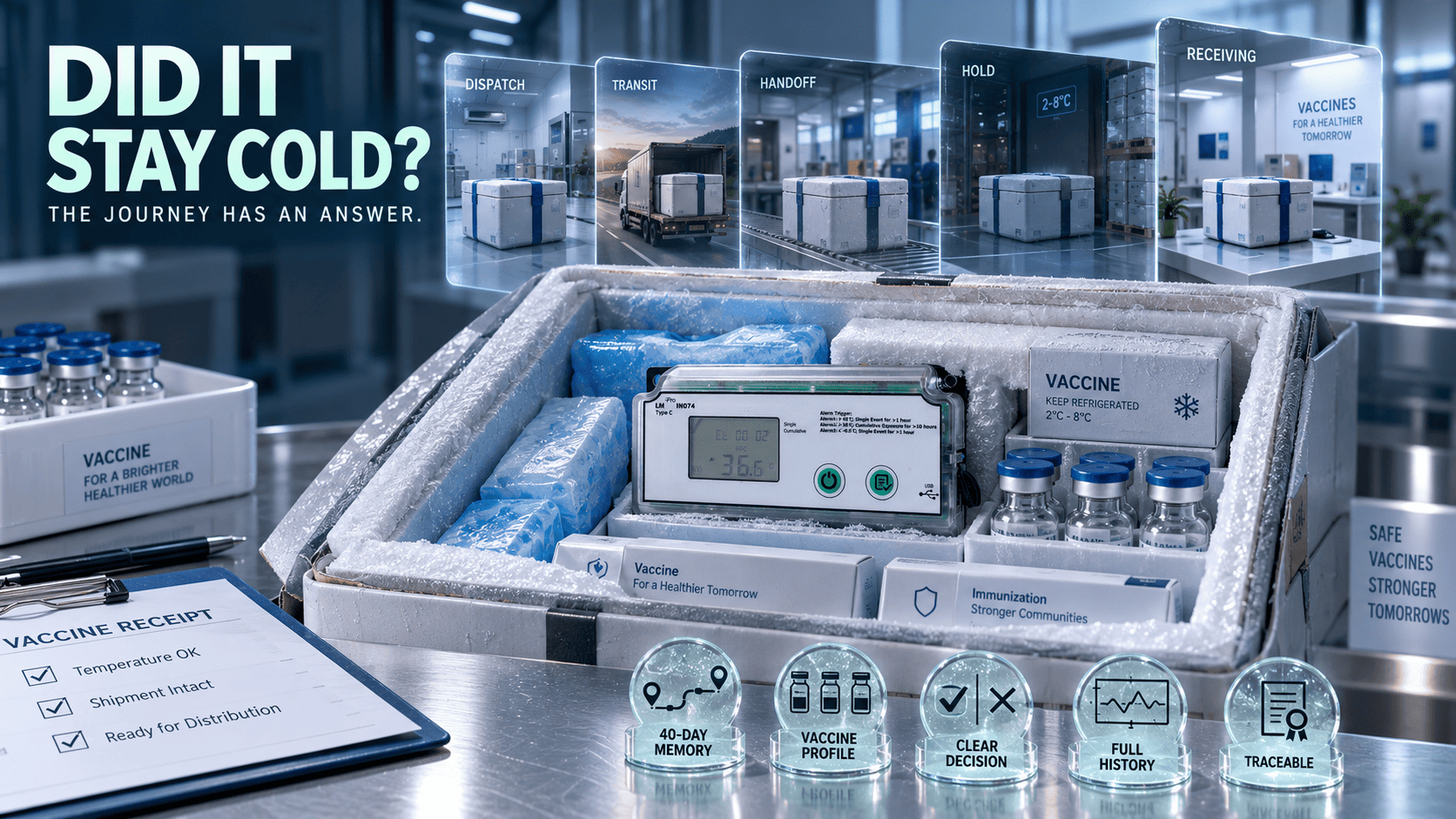 Vaccine shipping indicator inside a vaccine cold box