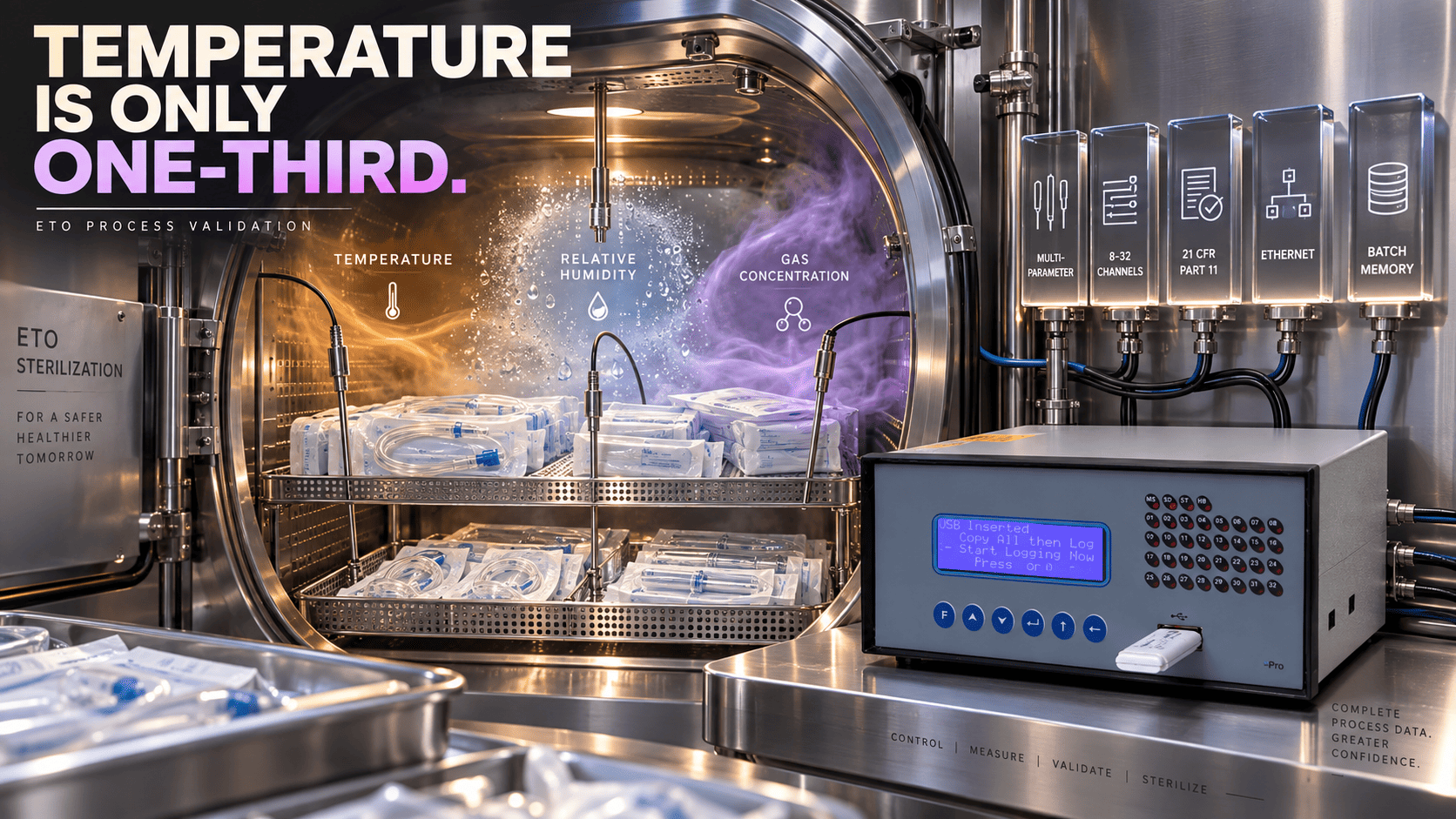 ETO sterilizer with temperature and humidity monitoring